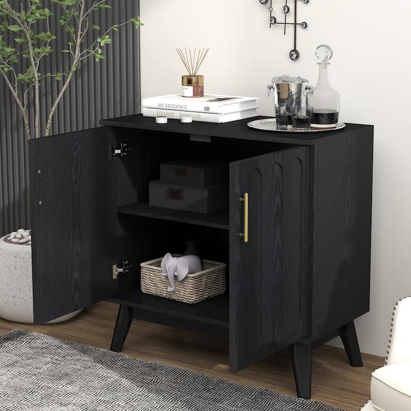 Mid Century Modern Fluted Sideboard Cabinet - Black