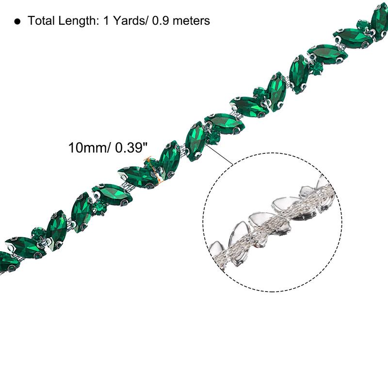 1 Yard Rhinestone Chain Trim, 10mm Shiny Crystal Chain Applique - Green - 10 Yard