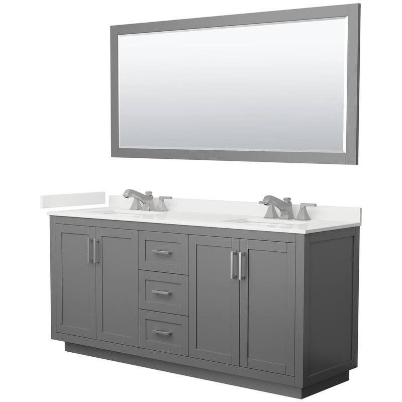 Wyndham Collection WCF292972D-QTZ-US3M70 Miranda 72" Free Standing - Dark Gray / White Quartz Top / Brushed Nickel
