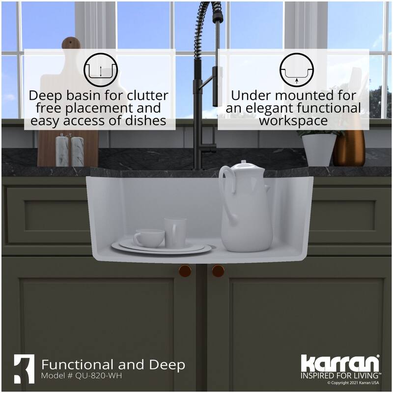 Karran USA QU-820 Quartz QU 24-3/8" Undermount Single Basin Quartz