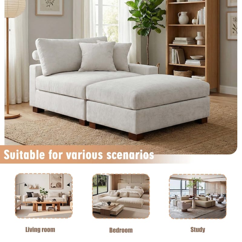 Oversized Chenille Modular Armchair And Ottoman Set Living Room Set