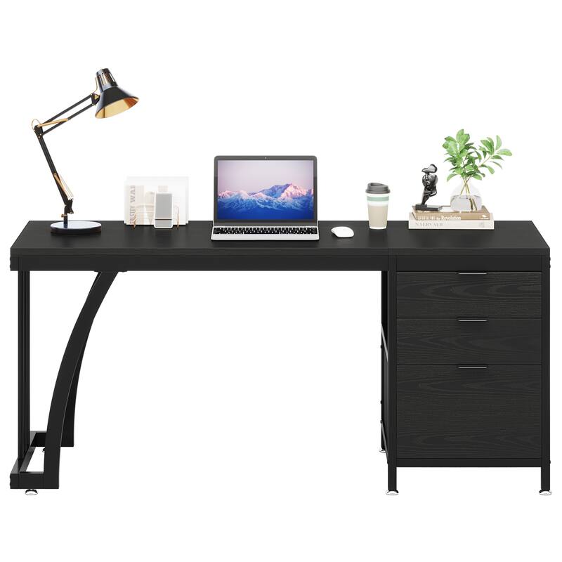 Computer Desk with 3 Drawers, 59" PC Desk Study Writing Table Workstation, Reversible File Storage for Home Office