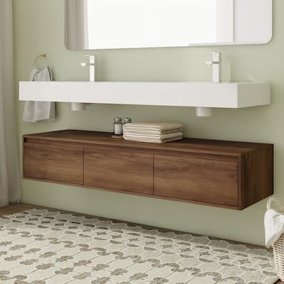 60" Floating Bathroom Vanity with Sink, Wall Mounted Bathroom Vanity with Soft Close Drawer - 60"×18"