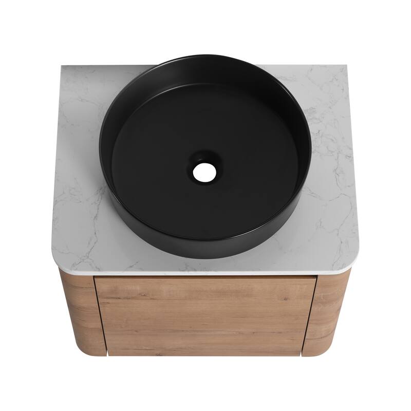24'' Wall-Mounted Bathroom Vanity With Ceramic Art Sink & 1-Soft-Close Door,KD-Packing, Plywood