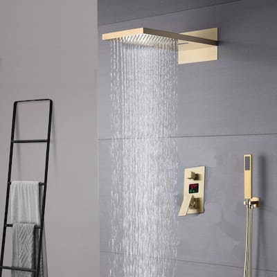 brushd gold 22 inch rainfall waterfall 3 way digital display shower system - 7'6" x 10'9"