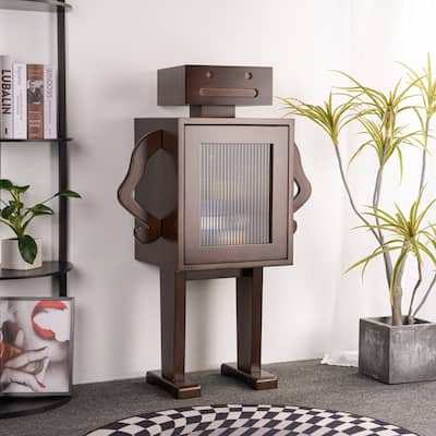 42" Robot Wooden Storage Cabinet Wine Rack