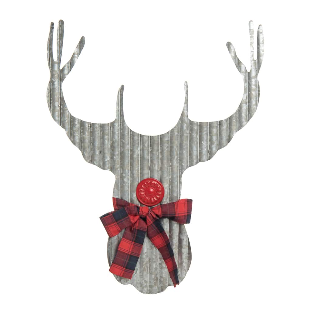 Transpac Metal 23.25 in. Gray Christmas Corrugated Reindeer with Scarf Wall Decor