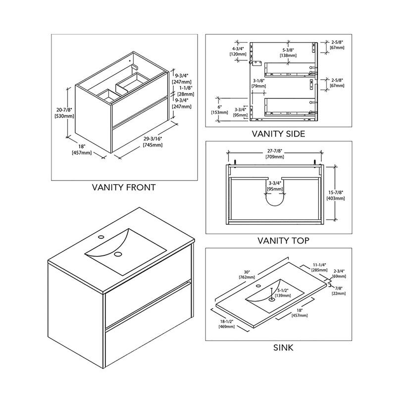 Blossom Valencia Floating Bathroom Vanity with Ceramic Sink