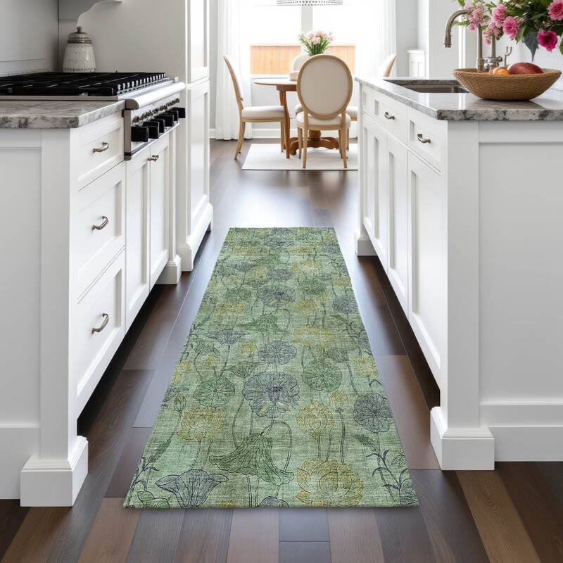Machine Washable Indoor/Outdoor Modern Floral Chantille Rug