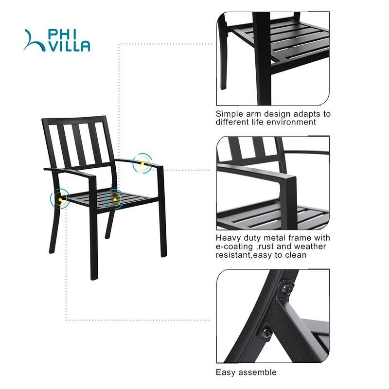 MAISON ARTS 3-Piece Patio Metal Dining Set of 2 Stackable Chairs and 1 Side table with Umbrella Hole