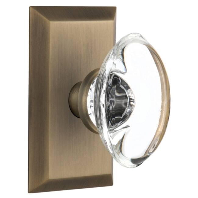 Nostalgic Warehouse Oval Clear Crystal Solid Brass Single Dummy Door - Antique Brass