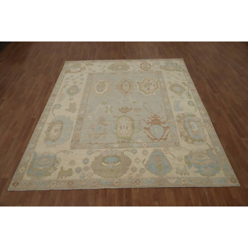 Hand Knotted Oriental 100% Wool Carpet Transitional All-Over Greys & Charcoal Oushak Area Rug - 9' 8'' X 7' 11''