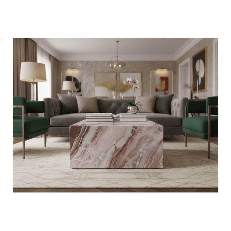 Genuine Marble Block Coffee Table - Rosso Orobico Marble