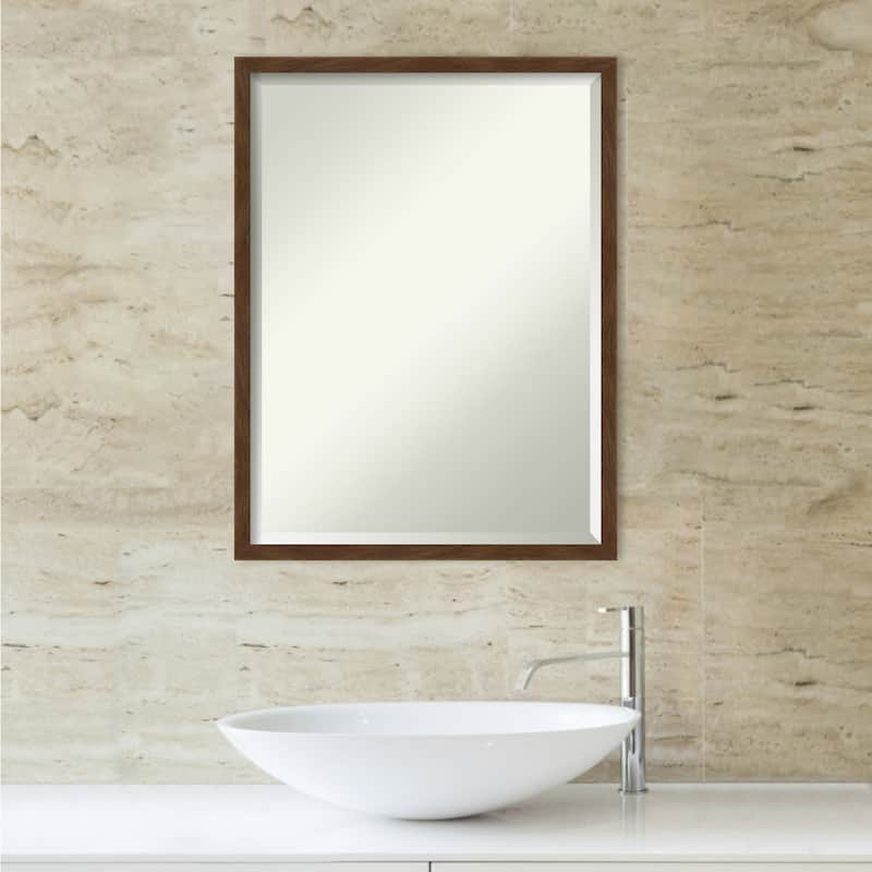 Beveled Wood Bathroom Wall Mirror - Carlisle Brown Narrow Frame - Carlisle Brown Narrow