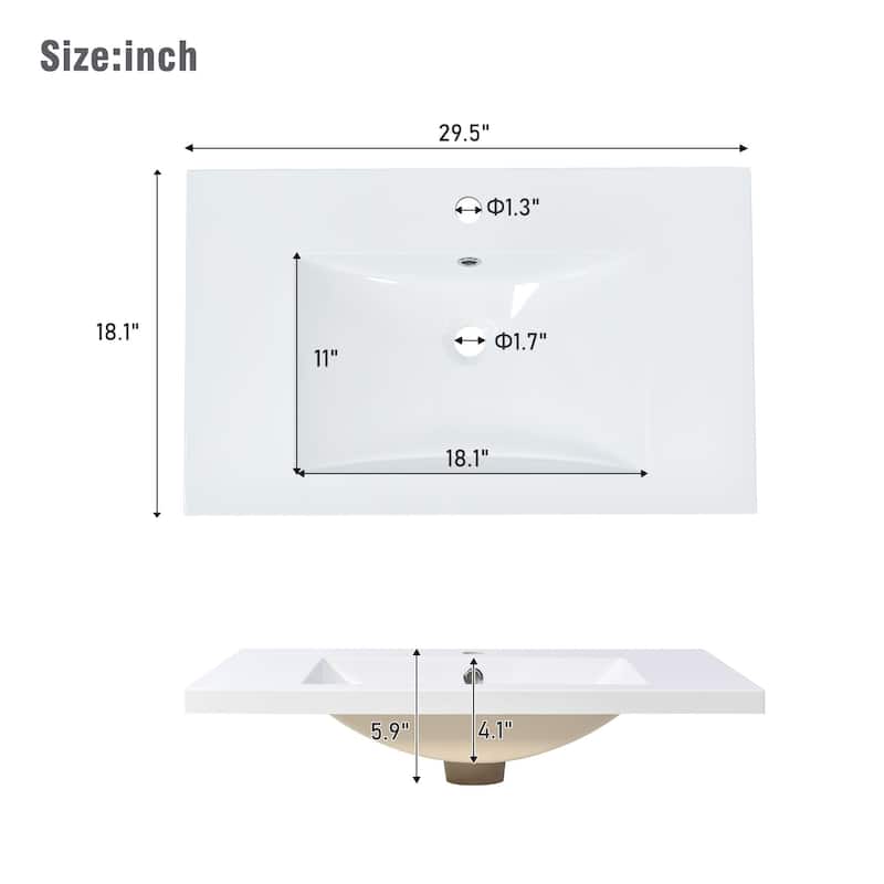 [Sink Only]30" Bathroom vanity,Clean and Elegant Sink: The sink is made of resin, offering durability and ease of cleaning