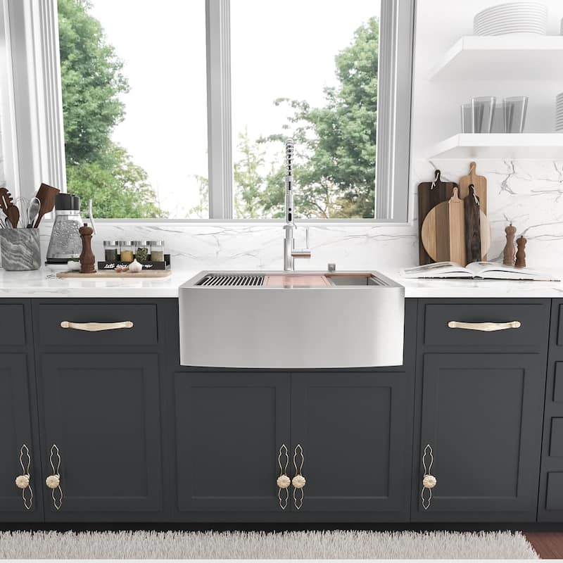 Lordear 33 Drop in Farmhouse Sink Workstation Apron Front Kitchen Sink Stainless Steel 16 Gauge - 33x22x10