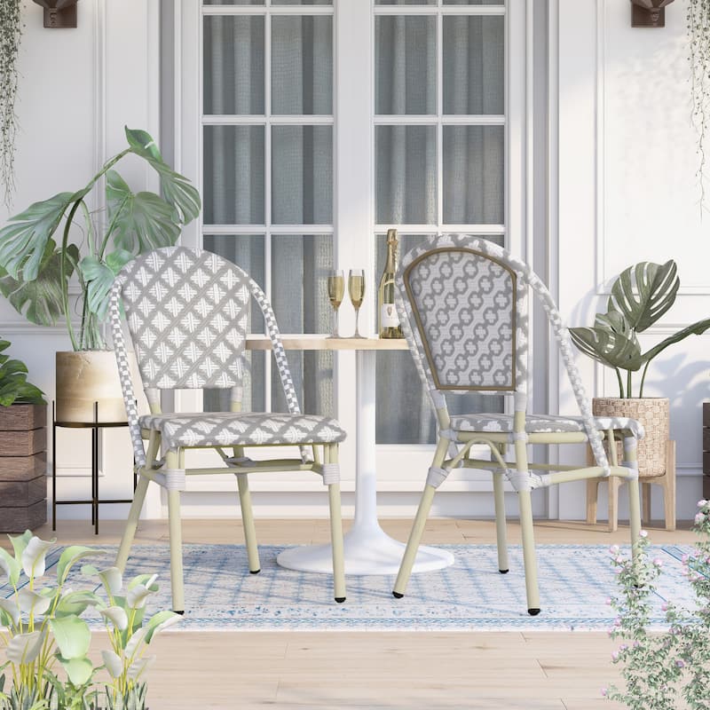 Portia French Metal Wicker Outdoor Bistro Chairs (Set of 2) by Furniture of America - Set of 2 - Grey