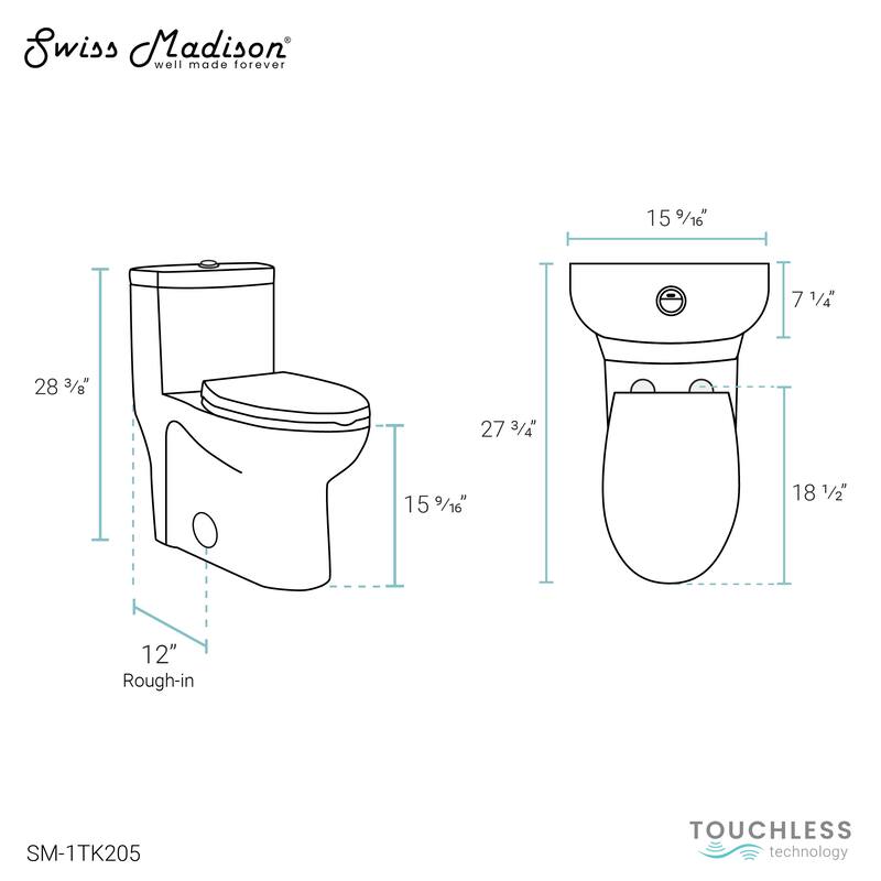 Sublime One Piece Elongated Toilet with Touchless Retrofit Dual Flush 1.1/1.6 gpf