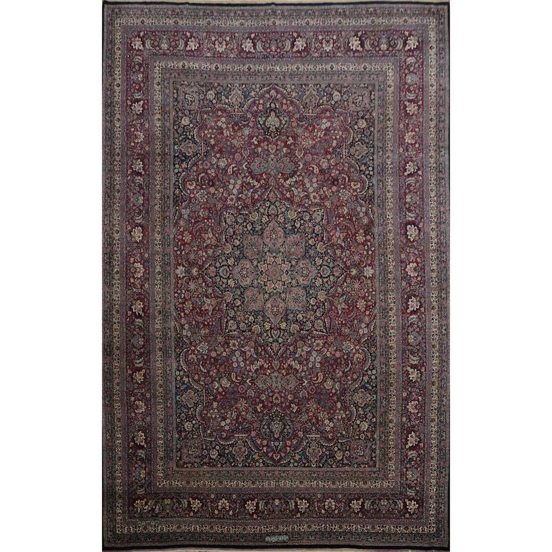 Hand Knotted Oriental 100% Wool Carpet Traditional Floral Red Mashad Area Rug - 15' 6'' X 11' 6''