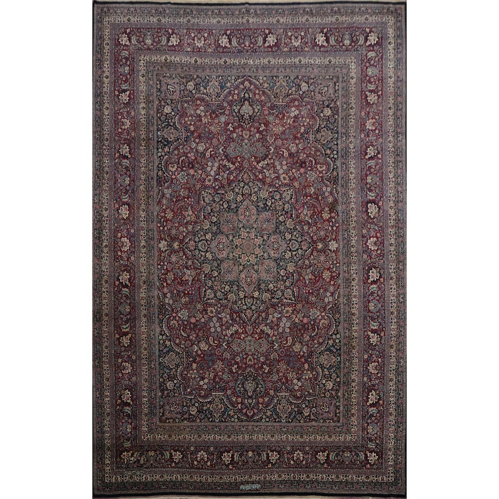 Hand Knotted Oriental 100% Wool Carpet Traditional Floral Red Mashad Area Rug - 15' 6'' X 11' 6''