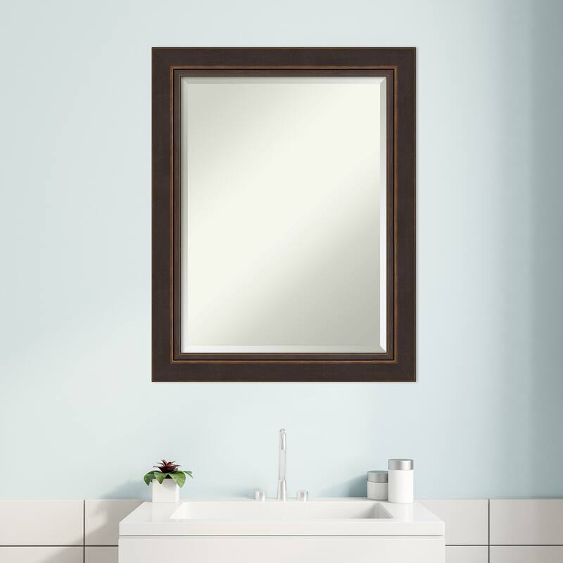 Beveled Wood Bathroom Wall Mirror - Lara Bronze Frame - Lara Bronze