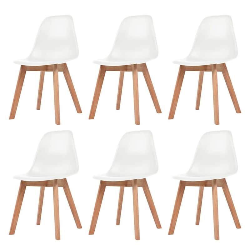 vidaXL Dining Chairs Accent Side Chair with Wooden Legs for Kitchen Plastic - Set of 6 - White