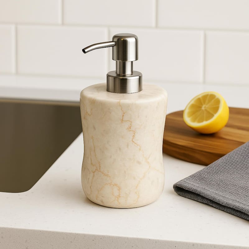 Creative Home Curvy Collection Champagne Marble Liquid Soap Dispenser, Lotion Dispenser - Beige