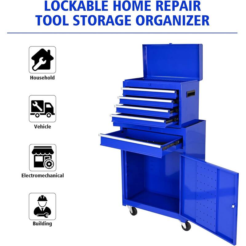 5 Drawer Detachable Tool Cabinet with Moving Wheel 2 Brakes, Tool Box - 5-Drawer