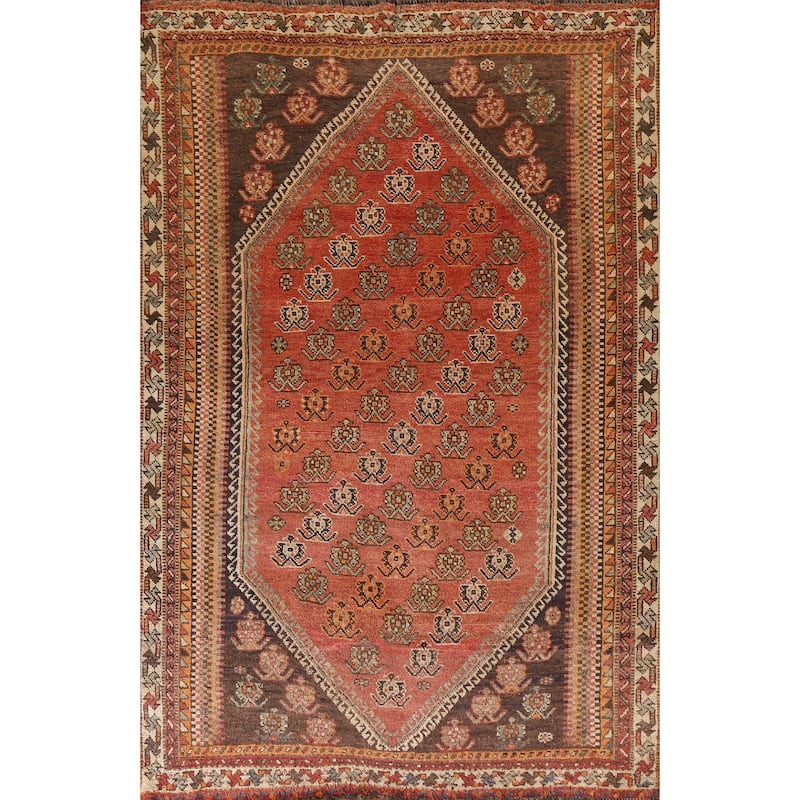 Hand Knotted Oriental 100% Wool Carpet Traditional Geometric Oranges & Rust Shiraz Area Rug - 7' 9'' X 5' 0''