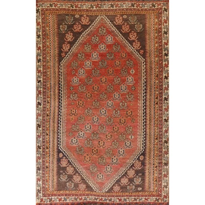 Vegetable Dye Shiraz Persian Vintage Rug Handmade Orange Wool Carpet - 5'0"x 7'9"