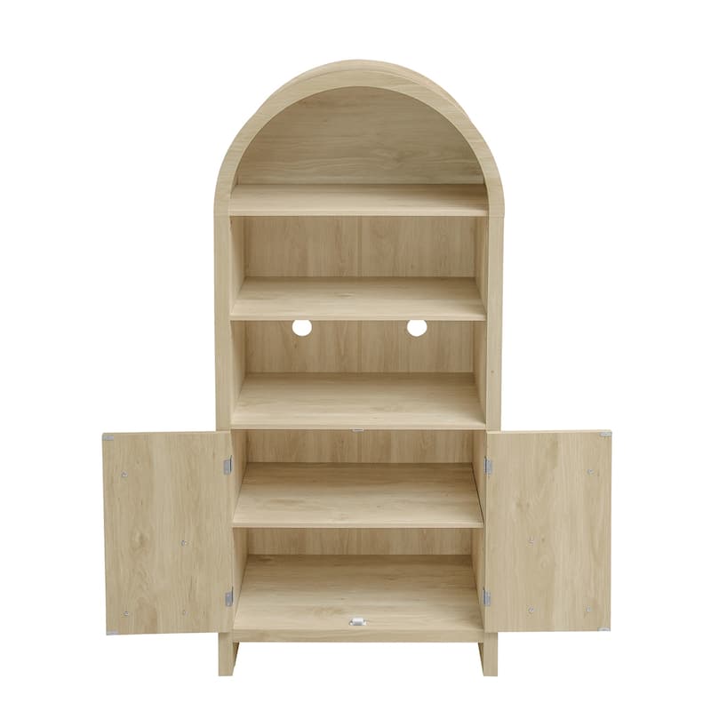 Wood Arched Kitchen Storage Pantry with Adjustable Shelves, Versatile Cupboard
