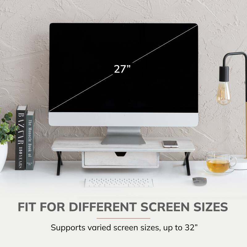 Jani Wood Monitor Stand Riser Desk - Ergonomic Design Stand, Desktop Organizer Table for Home, Office Workspace, Gaming Desk