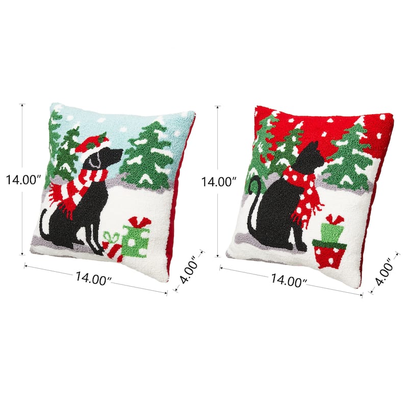 Glitzhome 14"L Hooked Dog Cat Christmas Throw Pillow Festival Home Office Decor