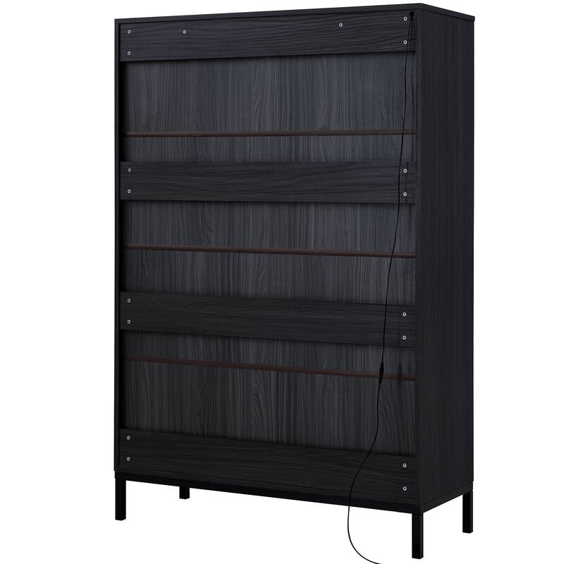 60'' Tall Display Cabinet with Tempered Glass Door, LED Lighting, 2 Drawers, Modern Storage Cabinet Book Display Cabinet