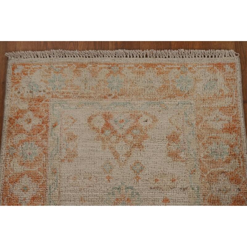 Geometric Oushak Turkish Oriental Rug Wool Hand-knotted Foyer Carpet - 2'0" x 3'10"