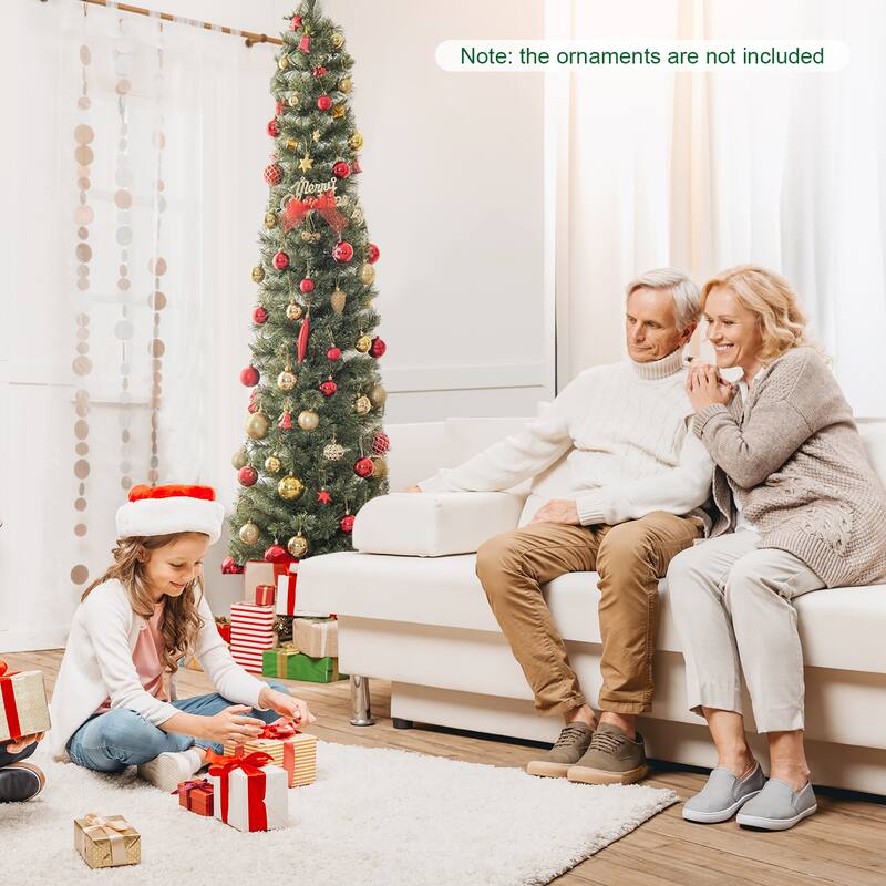 Gymax 6/7 FT Pre-Lit Artificial Christmas Tree Slime Pencil Christmas