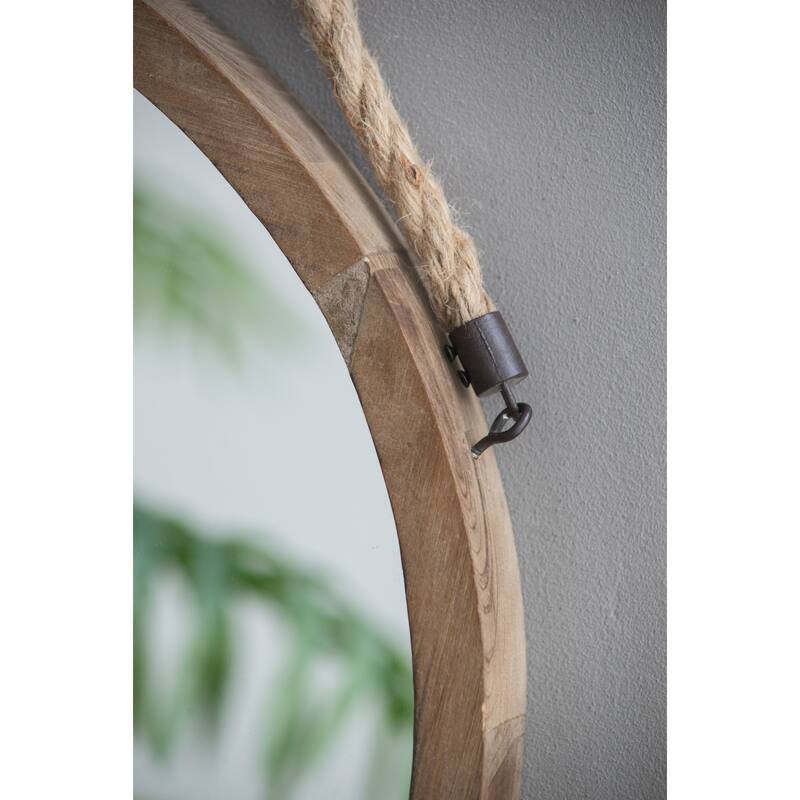 Contemporary Industrial Circle Wall Decor Mirror with Rope Strap