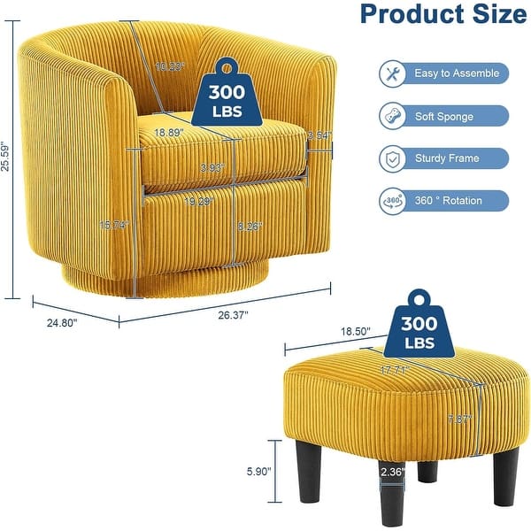 dimension image slide 2 of 4, 360° Swivel Accent Chair with Ottoman, Barrel Chair with Upholstered