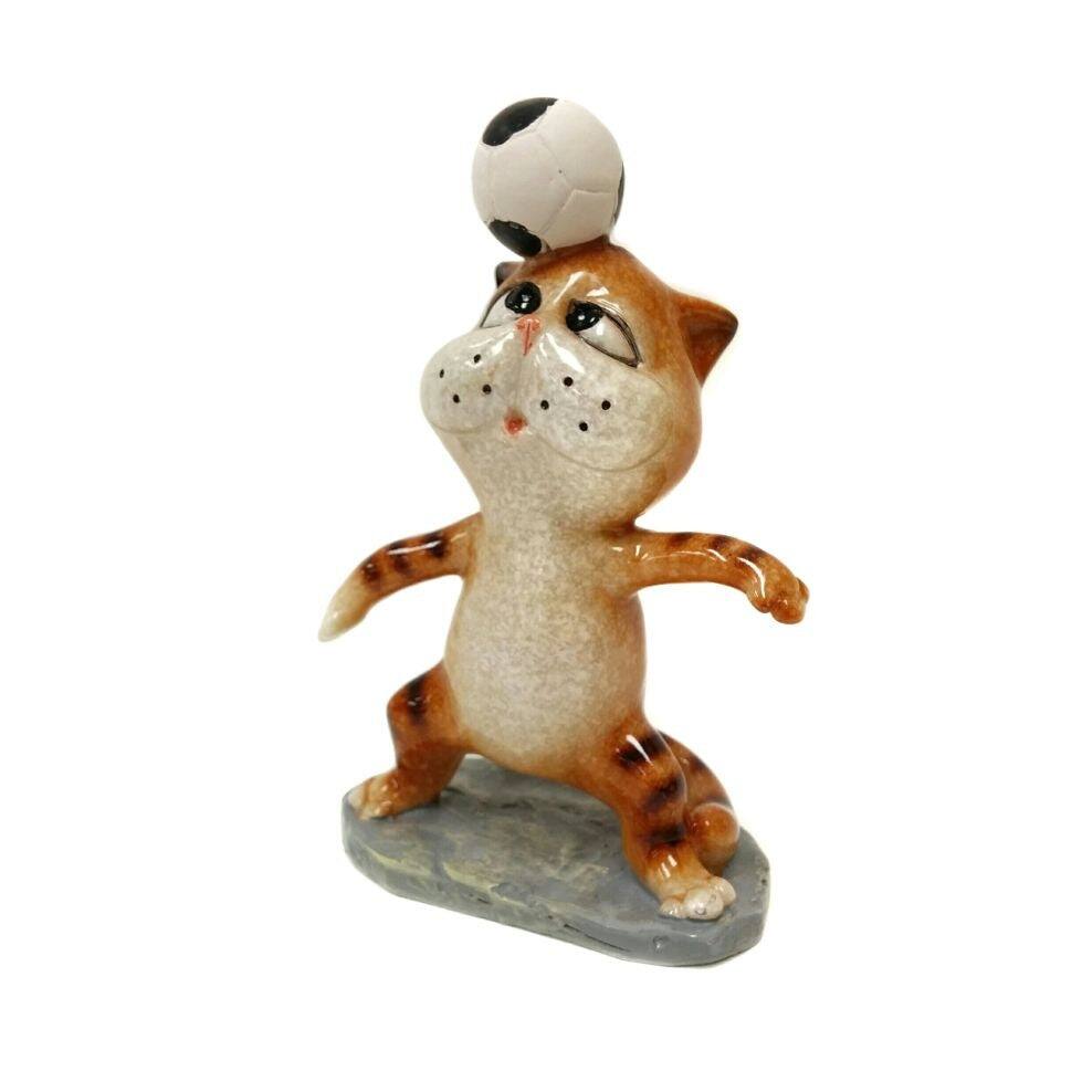 Cat Playing Soccer Figurine