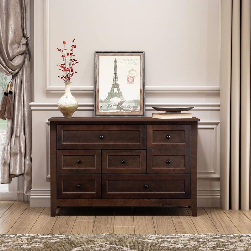 Modern Solid Wood Drawer Dresser with Retro Round Handles
