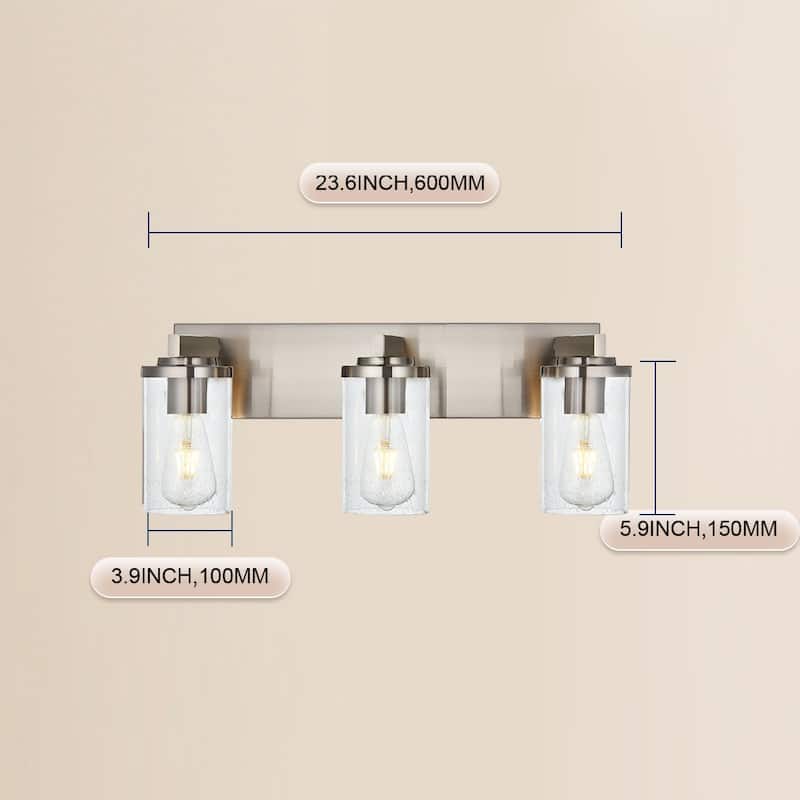 Vinluz Brushed Nickel Vanity Lights with Seeded Glass Shade