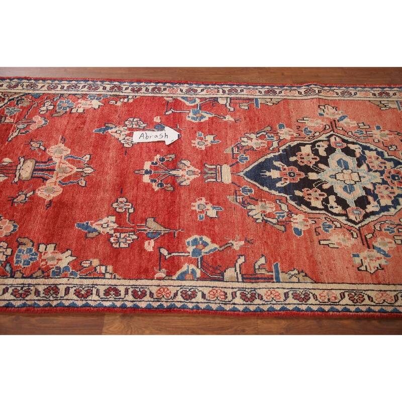 Hand Knotted Oriental 100% Wool Carpet Traditional Floral Red Mahal Runner Rug - 10' 3'' X 3' 4''