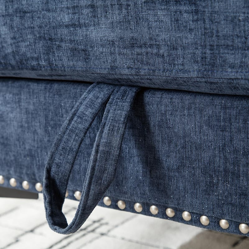 Convertible Chenille L-Shaped Sofa with Storage Ottoman and Tufted Design
