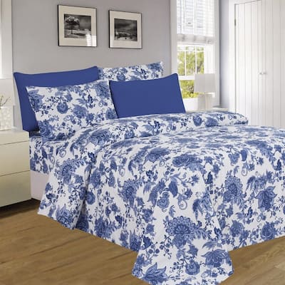 PREMIUS Premium Azure 4 & 6 Piece Microfiber Printed Wrinkle-Free Sheet Set