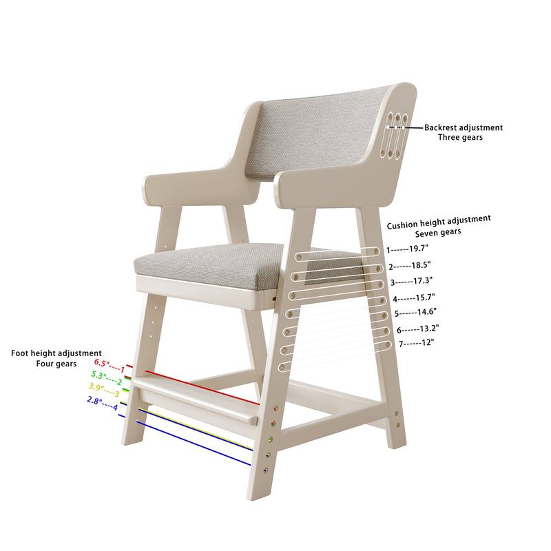 Kid's Chair, Lift Adjustable Backrest Chair, Children's Sitting Posture Correction Solid Wood Writing Study Chair