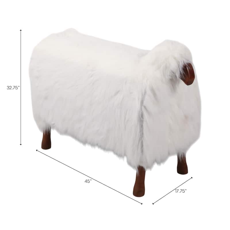 Faux Fur Wood Decorative Figurine Fuzzy Sheep Accent with Casual Style - 45" x 17.75" x 32.75"