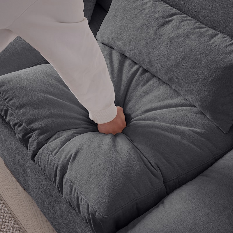 L-Shaped Chenille Oversized Sofa with Reversible Ottoman and USB Ports