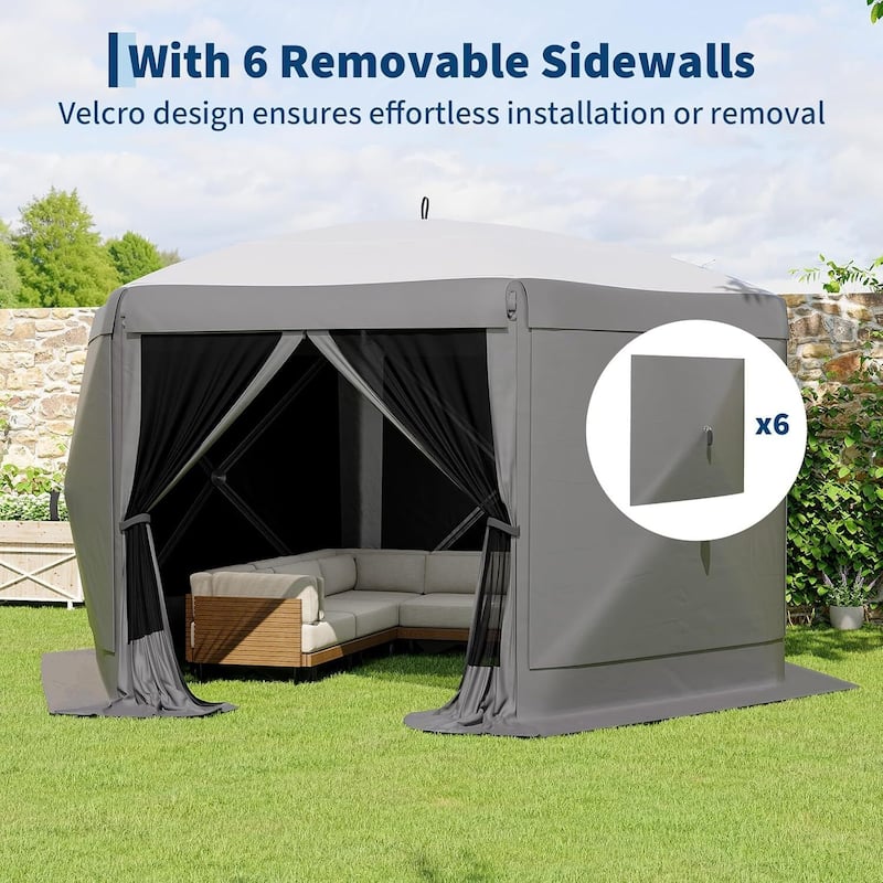 13FT Collapsible Gazebo Tent with 6 Removable Wind Panels for Outdoor Events, Camping, Patio, Backyard - N/A