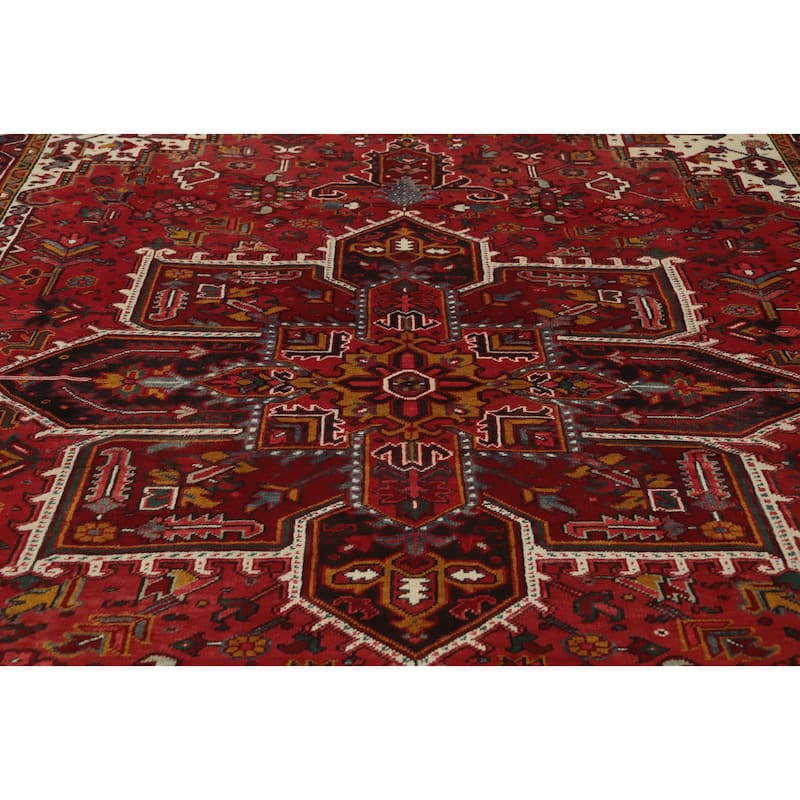 Hand Knotted Oriental 100% Wool Carpet Traditional Medallion Red Heriz Area Rug - 11' 4'' X 9' 3''