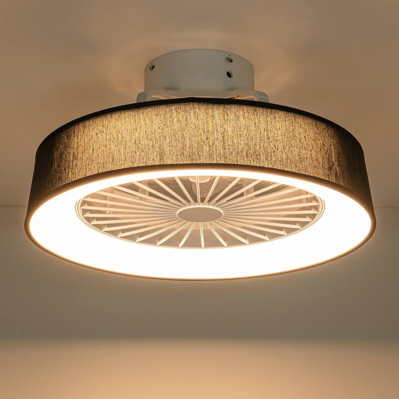19 in. Rustic Wheel Round Fabric/ Woven Rope Fandelier 7-blade Cylinder Integrated LED Ceiling Fan with Remote Control